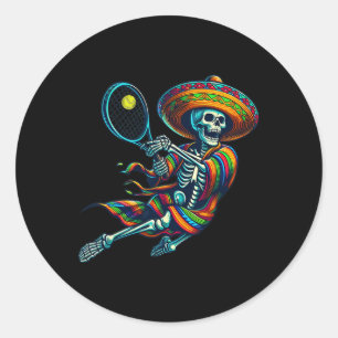 Tennis Skeleton Mexican Sombrero Cinco De Mayo Ten Runder Aufkleber