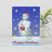 Tennis Snowman Holidays Party Einladung (Stehend Vorderseite)