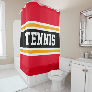 TENNIS Spaß Helles Rot Schwarz Orange Rennstreifen Duschvorhang