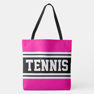 TENNIS Spaß Hellrosa Schwarz-weiße Racing Streifen Tasche