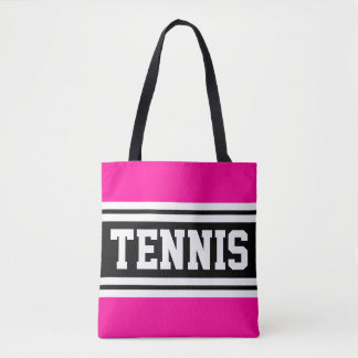 TENNIS Spaß Hellrosa Schwarz-weiße Racing Streifen Tasche