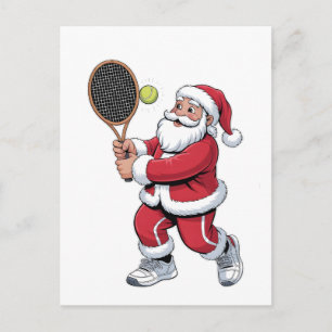 Tennis spielender Weihnachtsmann Xmas Tennis Sport Feiertagspostkarte