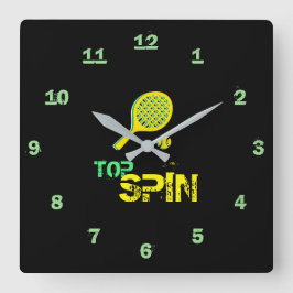 Tennis Sport Pop Kunst, Grün & Gelb Racket & Ball Quadratische Wanduhr