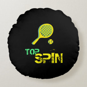 Tennis Sport Pop Kunst, Grün & Gelb Racket & Ball Rundes Kissen