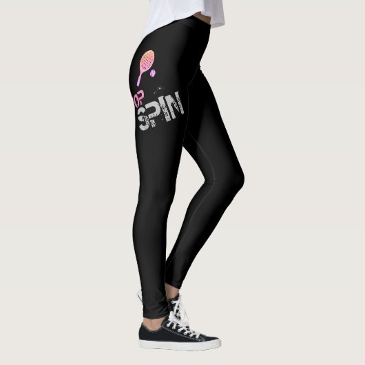 Tennis Sport Pop Kunst, Rosa Racket und Ball Leggings (Rechts)