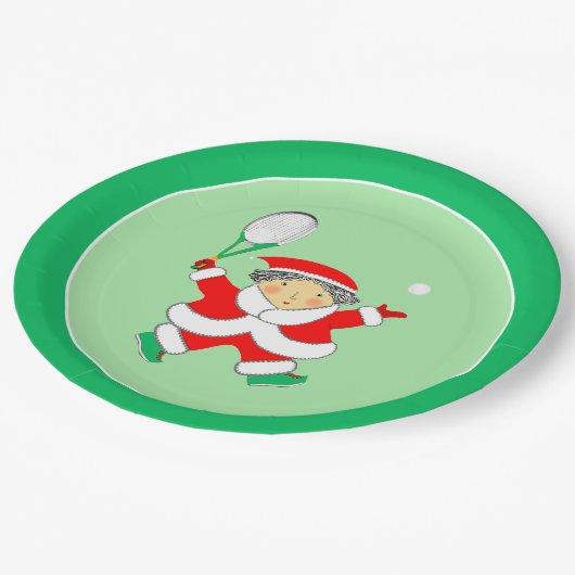 Tennis Sports Christmas Party Pappteller (Schrägansicht)