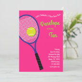 Tennis Sports Kindergeburtstag Party Rosa Girls Einladung (Stehend Vorderseite)