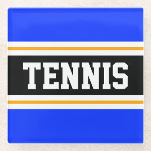 TENNIS Sporty Bright Blue Black Racing Streifen Glasuntersetzer