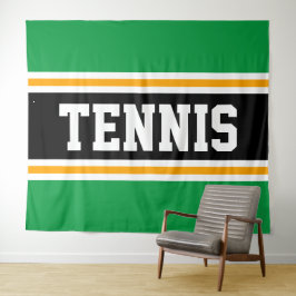 TENNIS Sporty Bright Green Black Yellow Stripes Wandteppich