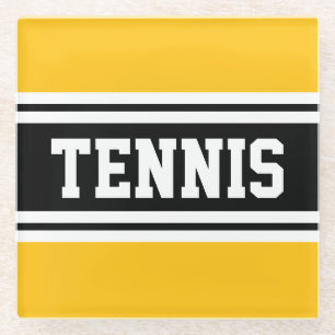 TENNIS Sporty Bright Yellow Black Racing Streifen Glasuntersetzer