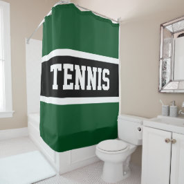 TENNIS Sporty Dark Green Black Athletic Stripes Duschvorhang
