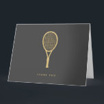 Tennis Star - Danke<br><div class="desc">Die modernen und eleganten Dankeschön-Karten mit einem goldenen Tennisschläger und der Botschaft Ihrer Wahl machen eine Aussage. Der Text auf der Vorderseite und im Inneren ist anpassbar, ebenso wie die Hintergrundfarbe. Teil einer Sammlung von Parcel Studios. *Hinweis: Das Gold in diesem Produkt wird simuliert. Für die Herstellung dieses Produkts wird...</div>