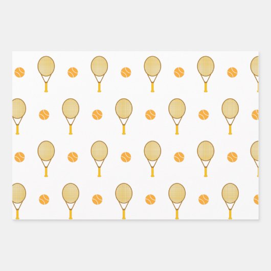 Tennis Star Orange & Black Racket Ball Muster Geschenkpapier Set (Vorderseite)