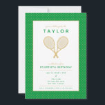 Tennis Star Party Einladung<br><div class="desc">Feiern Sie Ihren Tennisspieler oder Tennisfan mit den prächtigen Golden und Grün-Einladungen mit den Imitaten goldene Tennisschläger. Text und Hintergrundfarbe in anpassbarer Form. Das Geburtstagsalter ist ebenfalls anpassbar. Teil einer Sammlung von Parcel Studios. *Hinweis: Die Golddetails in dieser Einladung werden simuliert. Bei der Herstellung dieses Produktes wird keine Folie verwendet....</div>