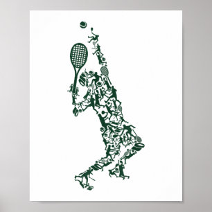 Tennis T Shirt - Spielerposition Balls Racket in Poster