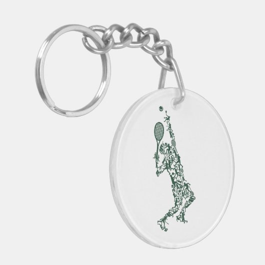 Tennis T Shirt - Spielerposition Balls Racket in Schlüsselanhänger (Vorderseite links)