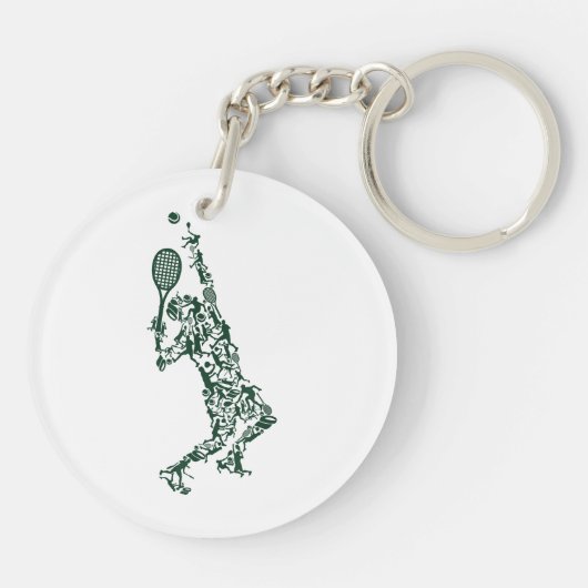 Tennis T Shirt - Spielerposition Balls Racket in Schlüsselanhänger (Rückseite)
