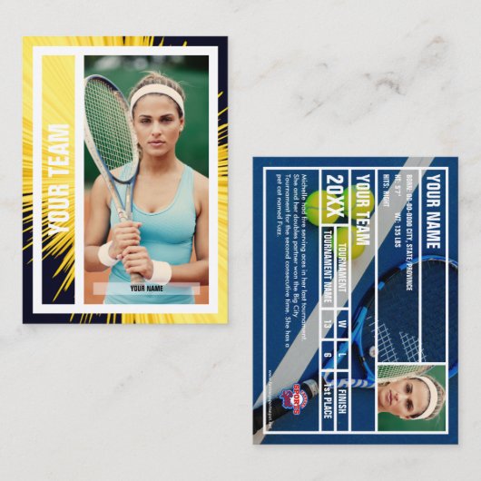 Tennis Team Trading Card - Gelbe schwarze Strahlen Telefonnummerkarte (Vorne/Hinten)