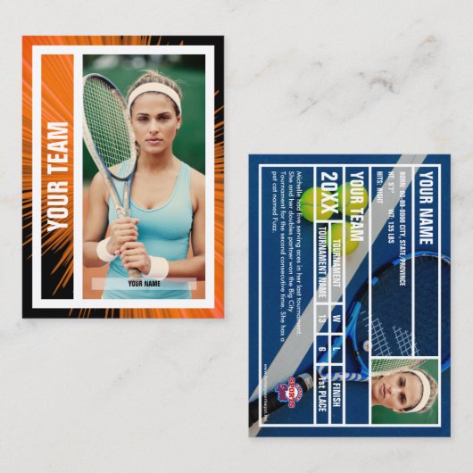 Tennis Team Trading Card - Orange/Black Rays Telefonnummerkarte (Vorne/Hinten)