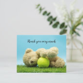 Tennis Teddy Bären hält Tennisball, danke Postkarte (Stehend Vorderseite)