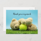 Tennis Teddy Bären hält Tennisball, danke Postkarte (Vorne/Hinten)