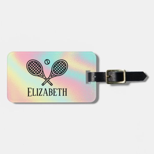 Tennis Thema Rosa Modernes Retro Mit Monogramm Nam Gepäckanhänger (Vorderseite horizontal)