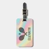 Tennis Thema Rosa Modernes Retro Mit Monogramm Nam Gepäckanhänger (Vorderseite vertikal)