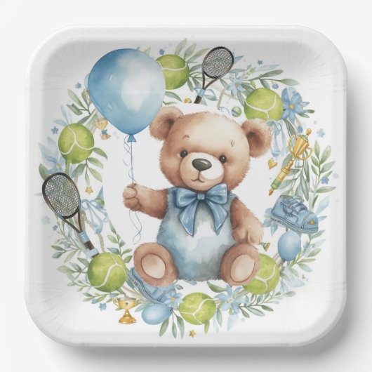 Tennis thematisiert Kinderdusche für Baby Boy Part Pappteller (Vorderseite)