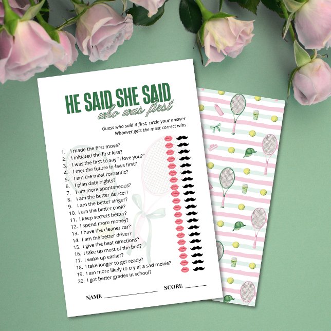 Tennis Theme He Said She Said Bridal Shower Game (Von Creator hochgeladen)