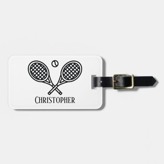 Tennis Theme Mit Monogramm Name Gepäckanhänger (Vorderseite horizontal)