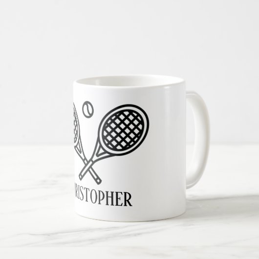 Tennis Theme Mit Monogramm Name Kaffeetasse (VorderseiteRechts)