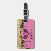 Tennis Theme Rosa Glitzer Mit Monogramm Name Gepäckanhänger (Vorderseite vertikal)