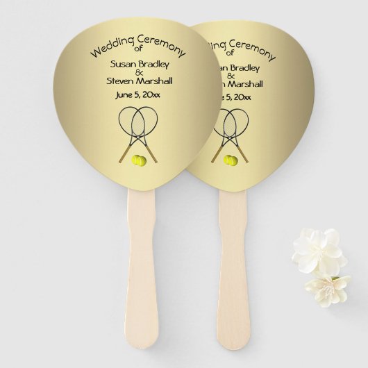 Tennis Theme Wedding Gold Hand Fan Fächer (Vorne und Hinten)