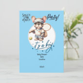 "Tennis-Themed Baby Dusche Einladung - Blau & Fun (Stehend Vorderseite)