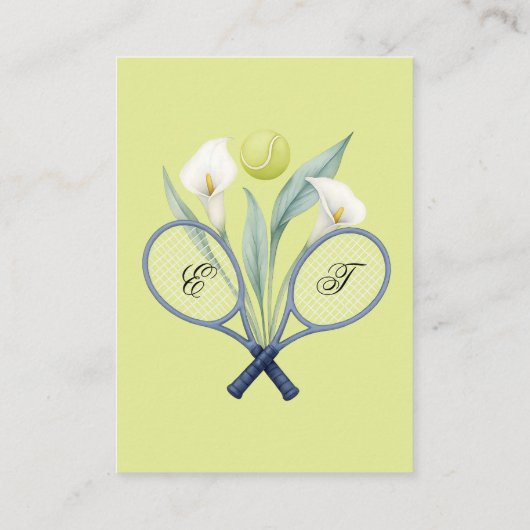 Tennis Themed Tenniscore Limone Hochzeitsfarbe Grü Hinweiskarte (Rückseite)