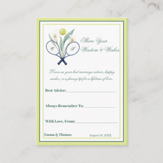 Tennis Themed Tenniscore Limone Hochzeitsfarbe Grü Hinweiskarte (Vorderseite)