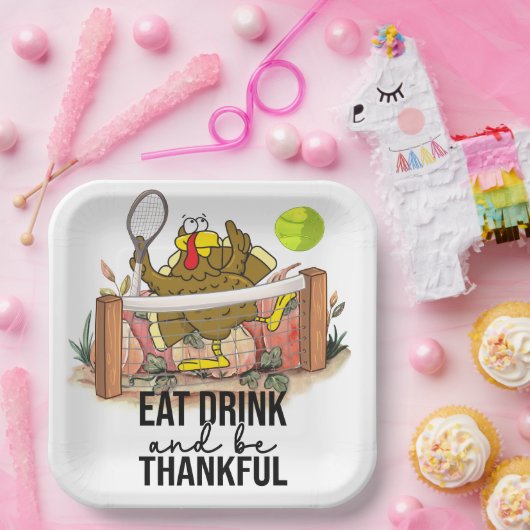 Tennis Turkey Erntedank lustiger Cartoon niedliche Pappteller (Party)