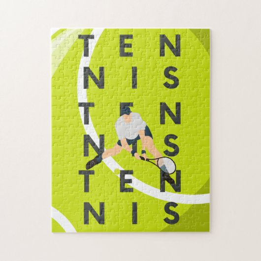 Tennis Typografie Text & Player Silhouette Kinder  Puzzle (Vertikal)