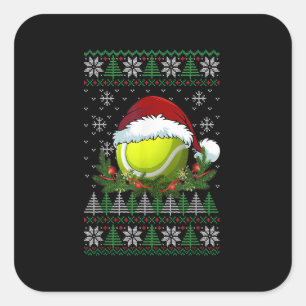 Tennis Ugly Christmas Weihnachtsmannmütze Pajamas Quadratischer Aufkleber