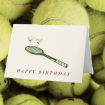Tennis und Martini Geburtstagkarte