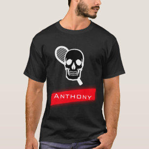 Tennis Vater Skull Skeletts Roter Neonname T-Shirt