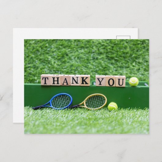 Tennis Vielen Dank, dass Sie mit Schläger und Ball Postkarte (Vorne/Hinten)