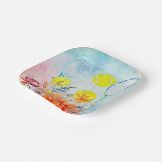 Tennis Watercolor für Player Paper-Teller Pappteller (Gewinkelt)