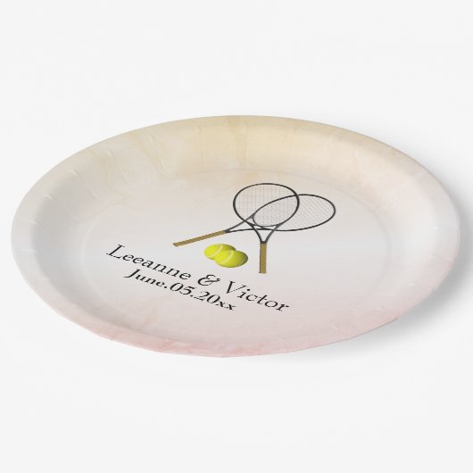 Tennis Wedding Personalisiert Pappteller (Schrägansicht)