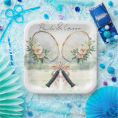Tennis Wedding Racket with Flower Bride & Groom Pappteller (Party)