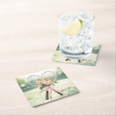 Tennis Wedding Racket with Flowers Bride & Groom Rechteckiger Pappuntersetzer (Vor Ort)