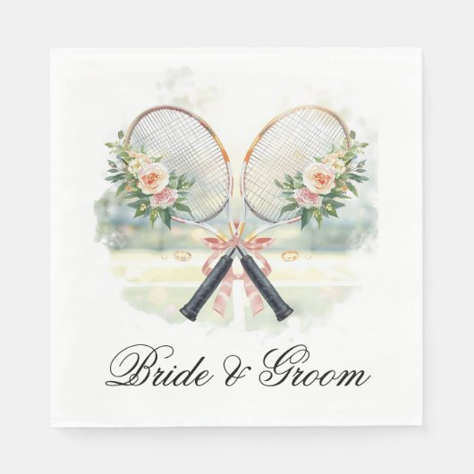 Tennis Wedding Racket with Flowers Bride & Groom Serviette (Vorderseite)