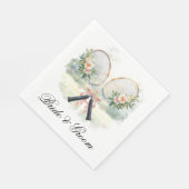 Tennis Wedding Racket with Flowers Bride & Groom Serviette (Ecke)