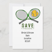 Tennis Wedding Save the Date mit Ball und Schläger Einladung (Vorderseite)