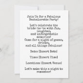 Tennis Wedding Thema für Bachelorette Bridal Bride Einladung (Rückseite)